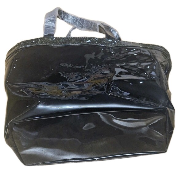JIMMY CHOO Patent PVC BLACK Glossy XLarge Parfums Tote Bag Metallic Trim - Picture 3 of 9